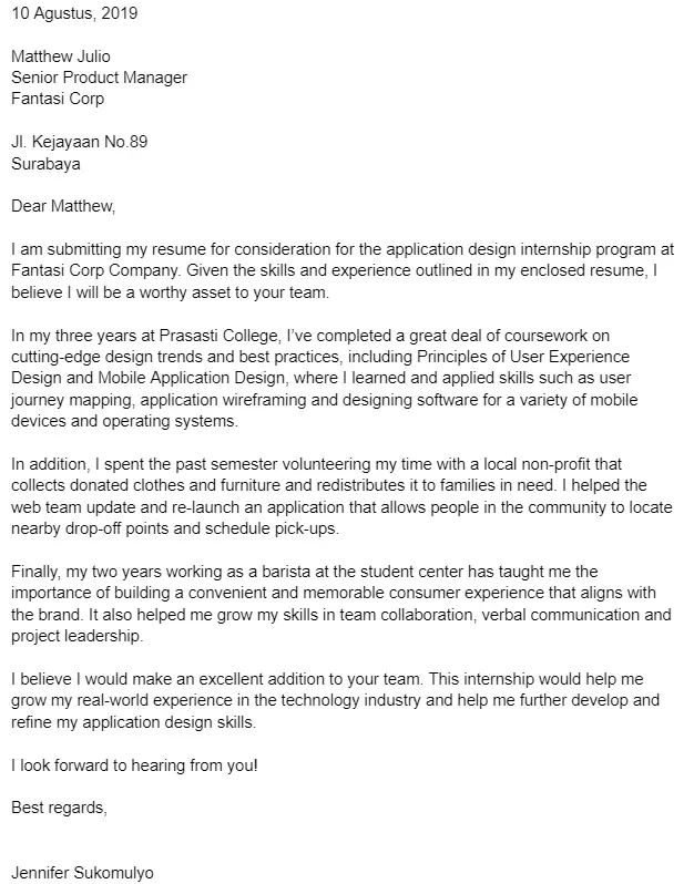 surat permohonan magang bahasa inggris