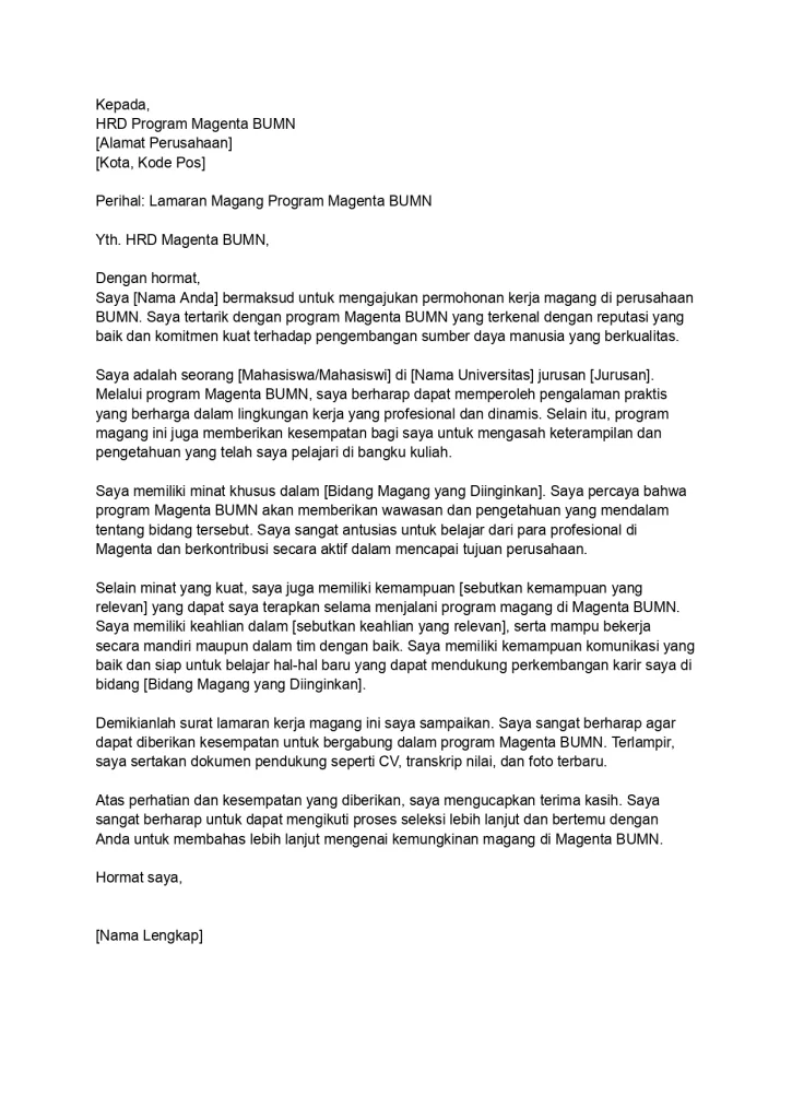 surat permohonan magang pribadi