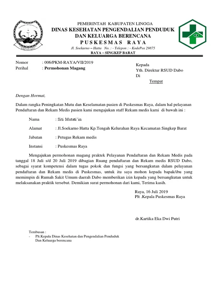 surat permohonan magang di rumah sakit